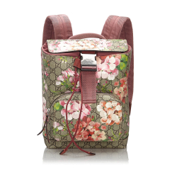 Gucci B Gucci Brown Beige with Multi Coated Canvas Fabric Small GG Blooms Backpack Italy