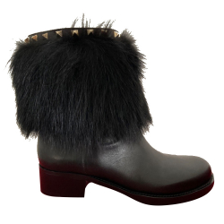 Valentino Rockstud Fox Fur Boots