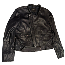 Maje Leather jacket with firm pocket and belt