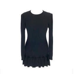 Valentino Night vintage mini-dress in stretch black knit with frilled hem