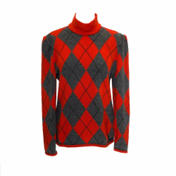 Valentino vintage pullover turtleneck in red & grey argyle knit