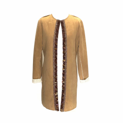 Velvet by Graham and Spencer Velvet coat in camel-colour polyester with sequin embroidery