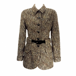 Valentino vintage jacket in brown looped wool with silver threads & removable belt