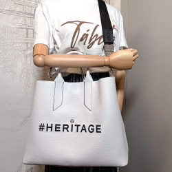 Borbonese Heritage Large Leather Offwhite Tote Bag