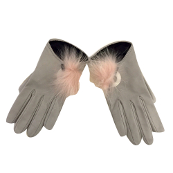 Fendi handschuhe aus grauem Ziegenleder mit rosa Fell