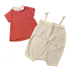 Petit Bateau Short white overalls and baby polka-dot tee-shirt