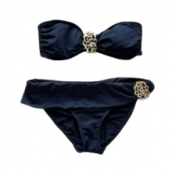 Trina Turk Bond-Girl-Stil! Schwarzer Bikini mit goldenen Akzenten