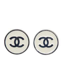 Chanel B Chanel Silver Brass Metal CC Clip On Earrings France