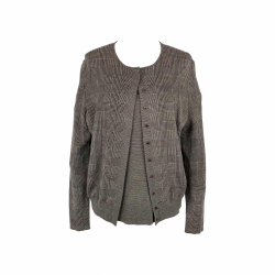 Akris cardigan twin set in brown cashmere & silk in check pattern