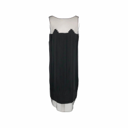 Akris cocktail dress in black silk pleats with net trim