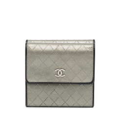 Chanel B Chanel Silver Lambskin Leather Leather CC Compact Trifold Wallet Italy