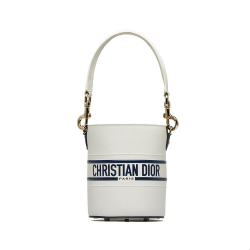 Christian Dior AB Dior White Calf Leather Small Vibe Drawstring Bucket Italy