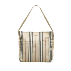 Burberry B Burberry Brown Beige Canvas Fabric House Stripe Shoulder Bag Italy