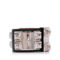 Hermès B Hermès Black with Silver Calf Leather Collier de Chien Bracelet France