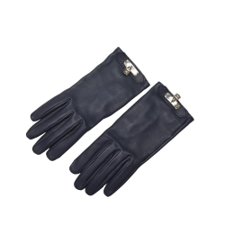 Hermès AB Hermes Blue Navy Calf Leather Soya Cadena Gloves France