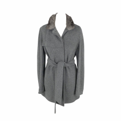 Akris coat in grey cashmere with chinchilla collar