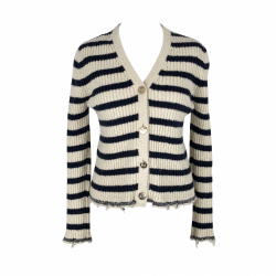 Christian Dior cardigan in white and navy striped cotton tweed with golden buttons