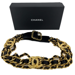 Chanel Vintage Chain Belt Black Leather