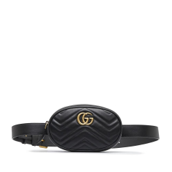 Gucci AB Gucci Black Calf Leather Gg Marmont Matelasse Belt Bag Italy
