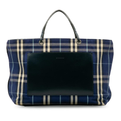 Burberry B Burberry Blue Canvas Fabric House Check Tote Bag Italy