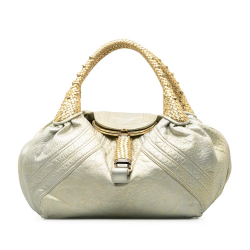 Fendi B Fendi Silver with Gold Calf Leather Spy Handbag Italy