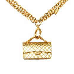 Chanel AB Chanel Gold Gold Plated Metal CC Flap Charm Necklace France