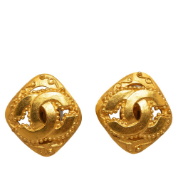 Chanel AB Chanel Gold Gold Plated Metal CC Clip On Earrings France