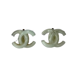 Chanel Green Plastic Chanel Earrings