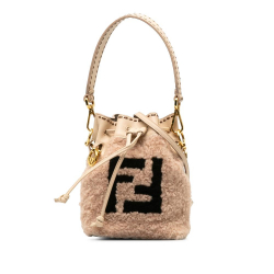 Fendi B Fendi Pink Fur Natural Material Shearling Mini Mon Tresor Bucket Bag Italy
