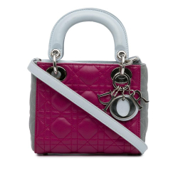 Christian Dior AB Dior Pink with Gray Lambskin Leather Leather Mini Tricolor Lambskin Cannage Lady Dior Italy