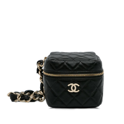 Chanel AB Chanel Black Lambskin Leather Leather Quilted Lambskin Cube Vanity Bag Italy