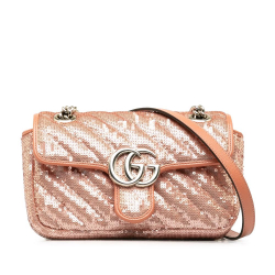 Gucci AB Gucci Pink Calf Leather Mini Sequin Marmont Matelasse Crossbody Bag Italy