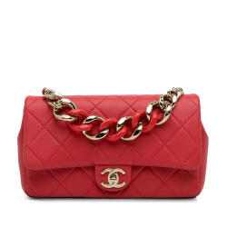Chanel AB Chanel Red Lambskin Leather Leather Quilted Lambskin Bicolor Resin Chain Flap Italy
