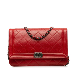 Chanel B Chanel Red Lambskin Leather Leather Lambskin Boy Wallet On Chain Italy