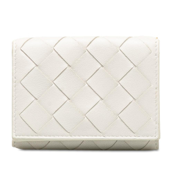 Bottega Veneta B Bottega Veneta White Calf Leather Intrecciato Small Wallet Italy