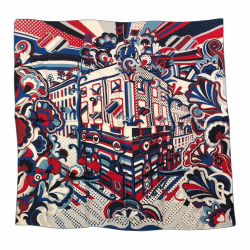 Hermès Faubourg Rainbow shawl in blue & white & red cashmere and silk