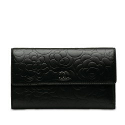 Chanel B Chanel Black Lambskin Leather Leather Camellia Wallet Italy