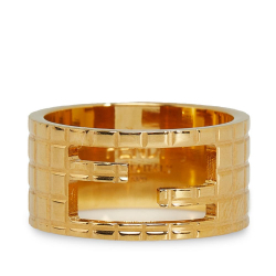 Fendi AB Fendi Gold Gold Plated Metal Cut-Out Gold Tone Logo Ring Italy