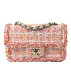 Chanel A Chanel Pink Light Pink Tweed Fabric Mini Classic Rectangular Flap Bag Italy