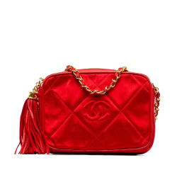 Chanel B Chanel Red Satin Fabric CC Chain Crossbody Bag Italy