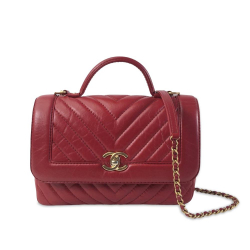 Chanel AB Chanel Red Lambskin Leather Leather CC Chevron Flap Satchel Italy
