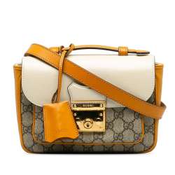 Gucci AB Gucci Brown Beige Coated Canvas Fabric GG Supreme Padlock Satchel Italy