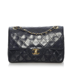 Chanel B Chanel Black Lambskin Leather Leather Small CC Quilted Lambskin Double Flap France