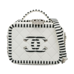 Chanel A Chanel White with Black Caviar Leather Leather Small Caviar CC Filigree Vanity Bag Italy
