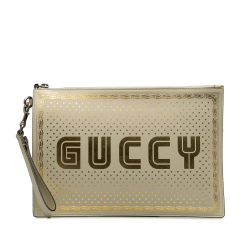 Gucci B Gucci White Calf Leather Guccy Sega Clutch Italy
