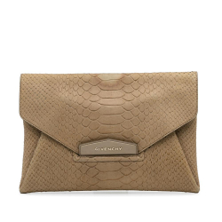 Givenchy AB Givenchy Brown Beige Calf Leather Medium Embossed Antigona Envelope Clutch Bag Italy