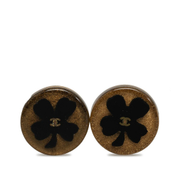 Chanel AB Chanel Gold Resin Plastic CC Clover Clip On Earrings France