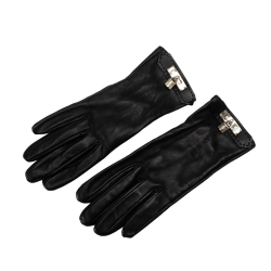 Hermès AB Hermès Black Calf Leather Soya Cadena Gloves France