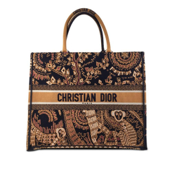 Christian Dior AB Dior Blue Navy with Orange Canvas Fabric Large Dior Animals Monkey Book Tote Italy