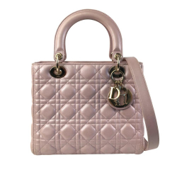Christian Dior B Dior Pink Light Pink Lambskin Leather Leather Medium Iridescent Lambskin Cannage Lady Dior Italy